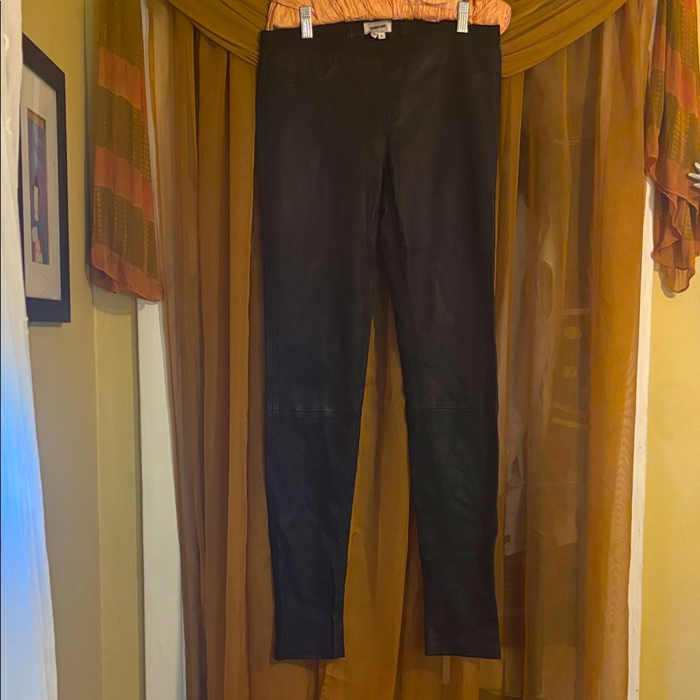 HELMUT LANG 'Plonge' Black Leather Pant/Leggings-Size 8